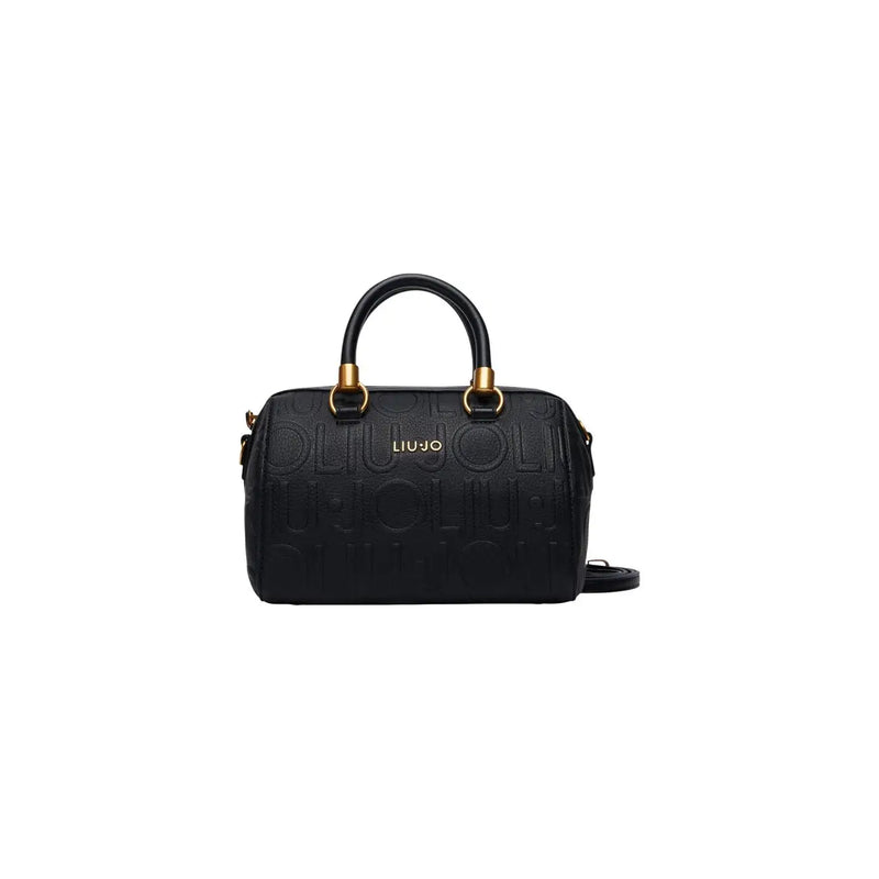 Liu Jo Schwarze Boston-Handtasche für Damen aus Kunstleder mit goldfarbenen Beschlägen und geprägtem Logomuster