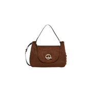 Braune Wildlederhandtasche von Liu Jo für Damen mit goldfarbenem Rundverschluss und schwarzem Schulterriemen im Boston-Bag-Design aus Kunstleder.