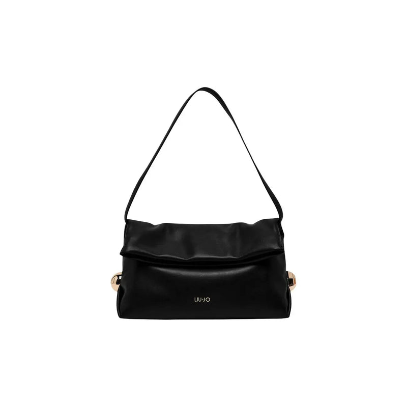 Liu Jo Schwarze Damen-Schultertasche aus Polyester mit elegantem, glänzendem Finish und goldfarbenen Beschlägen, 30 x 20 x 7 cm