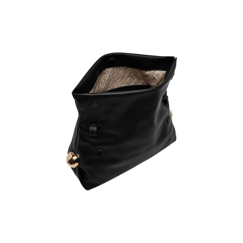 Schwarze Damenhandtasche von Liu Jo aus Polyester mit goldfarbenem Kugelverschluss und beigefarbenem, gemustertem Innenfutter, 30 x 20 x 7 cm