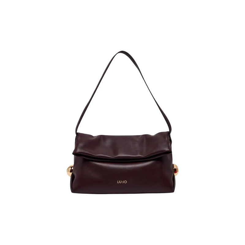 Liu Jo Schwarze Damenhandtasche aus Polyester (30 x 20 x 7 cm) mit elegantem, dunkelburgunderrotem Schulterriemen aus Leder und goldfarbenen Beschlägen