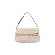 Schwarze Damenhandtasche von Liu Jo aus Polyester, 30 x 20 x 7 cm, mit cremefarbenem Kunstfell und elegantem schwarzem Schulterriemen
