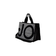Schwarze Liu Jo Damen-Tragetasche aus Polyester mit schwarz-grauem Fischgrätmuster und markantem schwarzem Jo-Logo, 40 x 29 x 15 cm