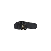 Liu Jo Schwarze Damen-Ledersandalen mit goldfarbener ovaler Schnalle, ideal für den Sommer.