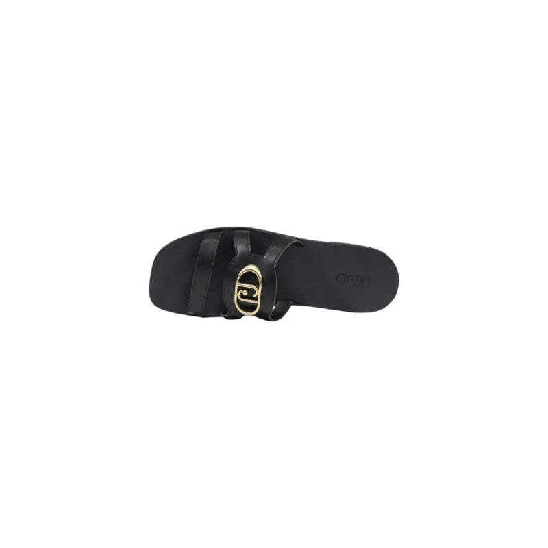 Liu Jo Schwarze Damen-Ledersandalen mit goldfarbener ovaler Schnalle, ideal für den Sommer.