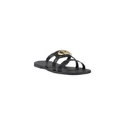 Liu Jo Schwarze Damen-Lederpantoffeln, Sommerschuhe mit goldfarbenem, ineinandergreifendem GG-Logo-Schnallenverschluss, Pantoletten