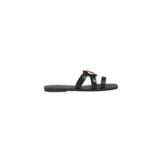 Liu Jo Schwarze Damen-Ledersandalen mit goldfarbener, runder Schnalle, ideal für den Sommer.