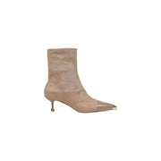 Beige Wildleder-Ankle-Boot mit spitzer Zehenpartie und goldfarbener Metallkappe für Liu Jo Schwarze Damen-Stiletto-Ankle-Boots aus Polyester