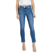 Liu Jo Damen-Jeans aus blauem Baumwollmischgewebe, mittelhoch geschnitten, schmal geschnitten, mit klassischem Fünf-Taschen-Design und verkürztem Saum
