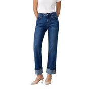 Liu Jo Damen-Jeans aus blauem Baumwoll-Stretch-Denim mit hohem Bund, geradem Bein und umgeschlagenen Säumen