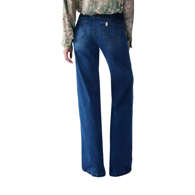 Liu Jo Damen-Stretchjeans aus dunkelblauem Denim mit geradem Bein und dezenter Auswaschung an den Oberschenkeln
