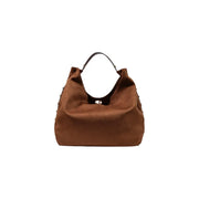 Liu Jo Damen-Hobo-Tasche aus braunem Wildleder mit schwarzen Ledergriffen und silbernen Nieten an den Seiten