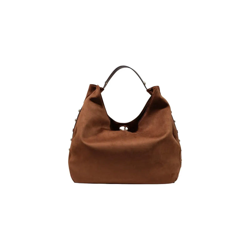 Liu Jo Damen-Hobo-Tasche aus braunem Wildleder mit schwarzen Ledergriffen und silbernen Nieten an den Seiten