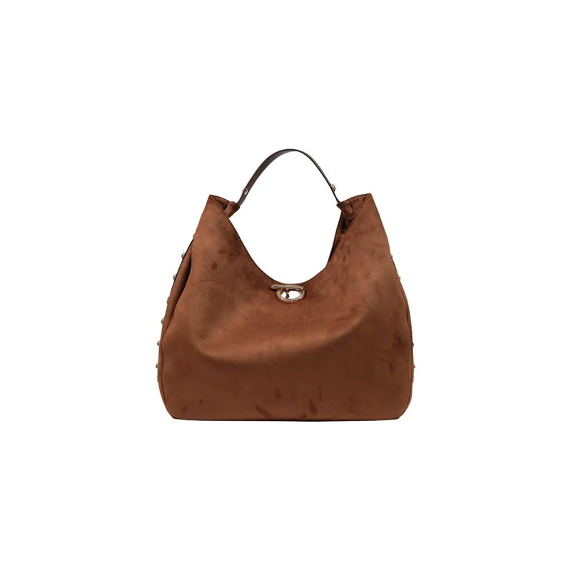 Liu Jo Braune Hobo-Tasche aus Wildleder für Damen mit goldfarbenem Verschluss und schwarzem Ledergriff aus Polyurethan