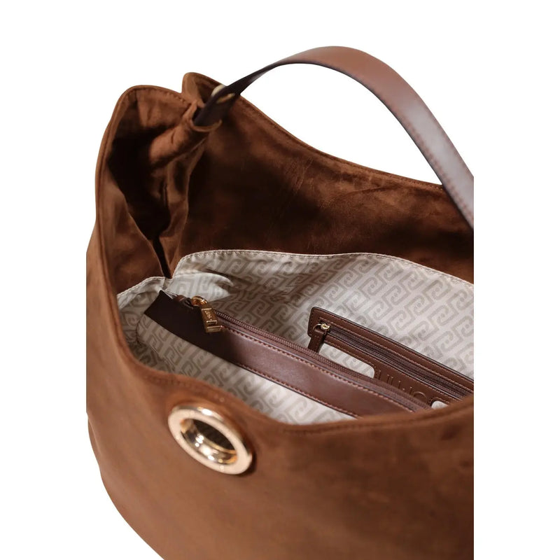Liu Jo Damen-Hobotasche aus braunem Wildleder mit goldfarbenem Ringdetail und Reißverschlussfächern innen, Polyurethan, B 48 cm, H 34 cm