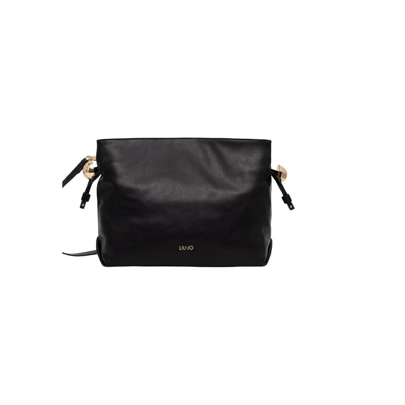 Schwarze Leder-Umhängetasche mit goldfarbenen Beschlägen und minimalistischem Design für Damen von Liu Jo mit einer Länge von 32 cm