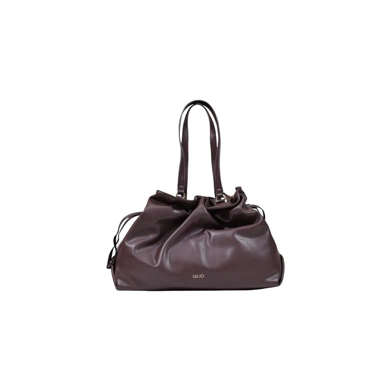Ein elegantes, dunkelbraunes Leder Liu Jo Damen-Einkaufstasche aus Polyurethan, 32 cm, mit Kordelzugverschluss und schmalen Henkeln