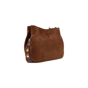 Kleine braune Damenhandtasche von Liu Jo aus braunem Wildleder mit dunkelbraunem Lederbesatz und goldfarbenen Beschlägen, Polyester, 30 cm breit