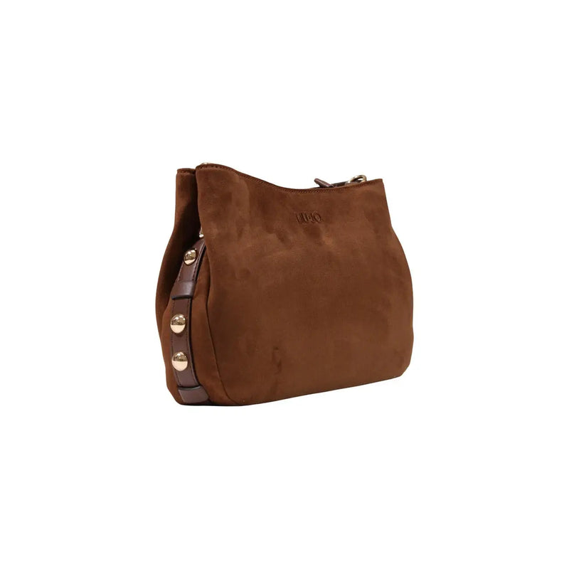 Kleine braune Damenhandtasche von Liu Jo aus braunem Wildleder mit dunkelbraunem Lederbesatz und goldfarbenen Beschlägen, Polyester, 30 cm breit