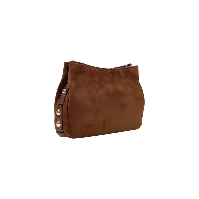 Kleine braune Handtasche von Liu Jo für Damen aus Wildleder mit goldfarbenen Beschlägen und leicht geschwungener Form, 30 cm breit, aus Polyester.