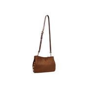 Liu Jo Kleine braune Damenhandtasche aus Wildleder mit Schulterriemen und silberfarbenen Beschlägen, 30 cm breit, aus Polyester