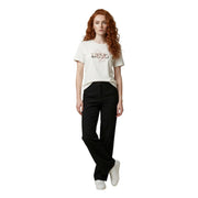 Liu Jo Beigefarbenes Damen-T-Shirt aus Baumwolle mit kurzen Ärmeln und Rundhalsausschnitt sowie cremefarbenem, gesticktem Kenzo-Logo auf der Vorderseite