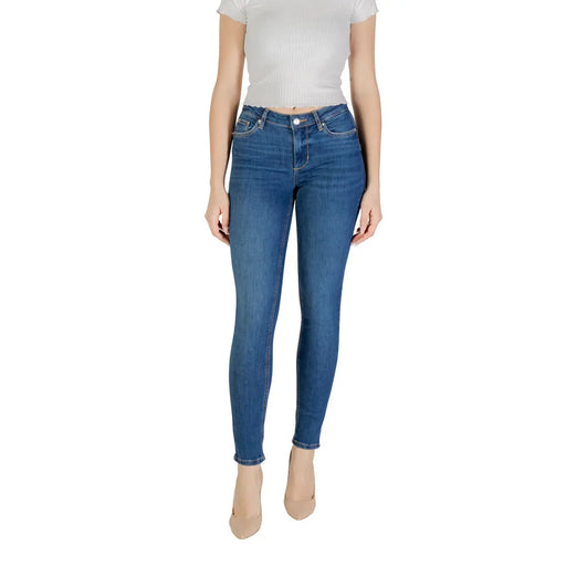 Hochgeschnittene blaue Liu Jo Damen-Jeans aus Denim mit schmaler Passform, klassischem Five-Pocket-Design und aus dehnbarem Baumwollmaterial
