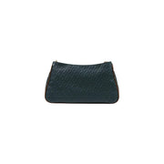 Liu Jo Damen-Schultertasche, dunkelgrüne Clutch aus geprägtem Leder mit Monogrammmuster und braunem Besatz