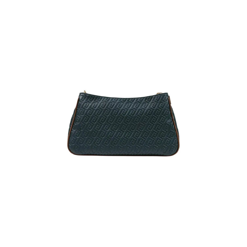 Liu Jo Damen-Schultertasche, dunkelgrüne Clutch aus geprägtem Leder mit Monogrammmuster und braunem Besatz