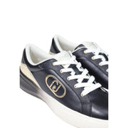 Schwarze Leder-Sneaker zum Hineinschlüpfen für Damen von Liu Jo mit weißen Schnürsenkeln und einem goldfarbenen Logo an der Seite