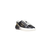 Liu Jo Damen-Leder-Slipper, niedrigtop Schwarzer Sneaker mit weißen Schnürsenkeln und goldenem Logo an der Seite