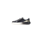 Liu Jo Schwarzer Damen-Sneaker aus Leder zum Hineinschlüpfen mit weißen Schnürsenkeln, Farbverlaufsohle und goldfarbenen Dreiecksdetails