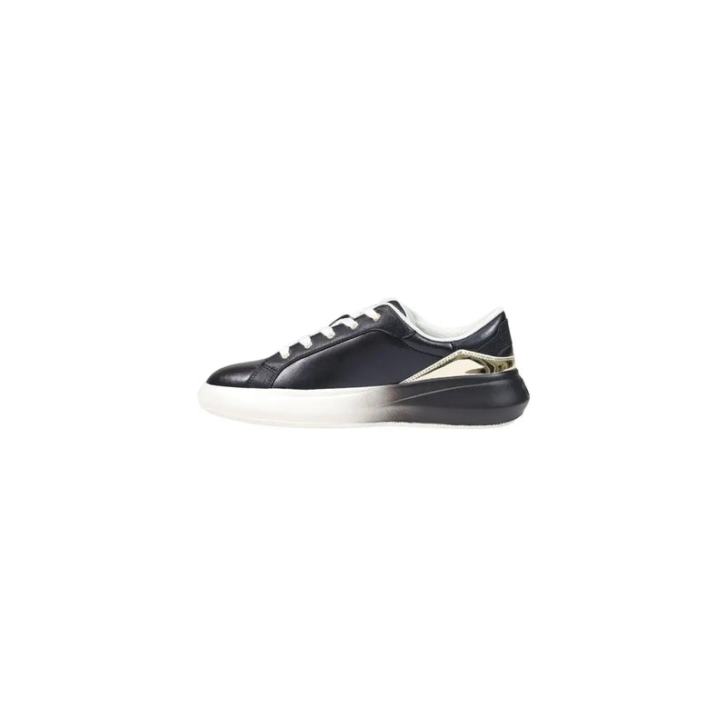 Liu Jo Schwarzer Damen-Sneaker aus Leder zum Hineinschlüpfen mit weißen Schnürsenkeln, Farbverlaufsohle und goldfarbenen Dreiecksdetails