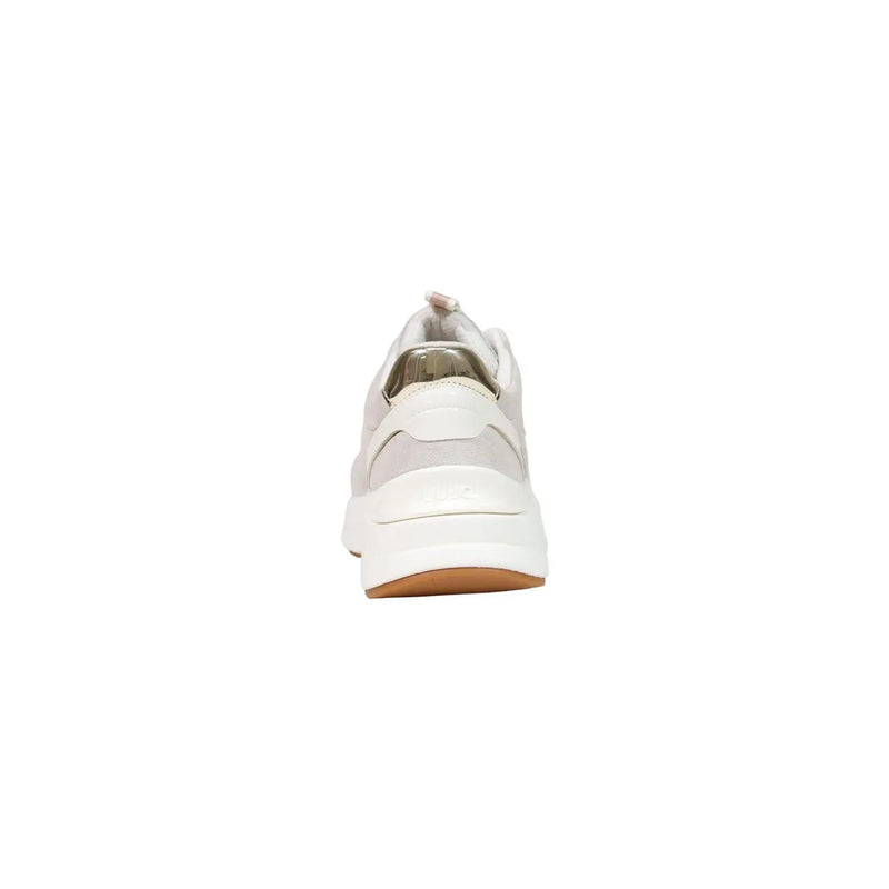 Liu Jo Weiße Damen-Sneaker aus Leder mit klobiger Sohle und goldfarbenen Metallic-Akzenten an Ferse und Rückseite