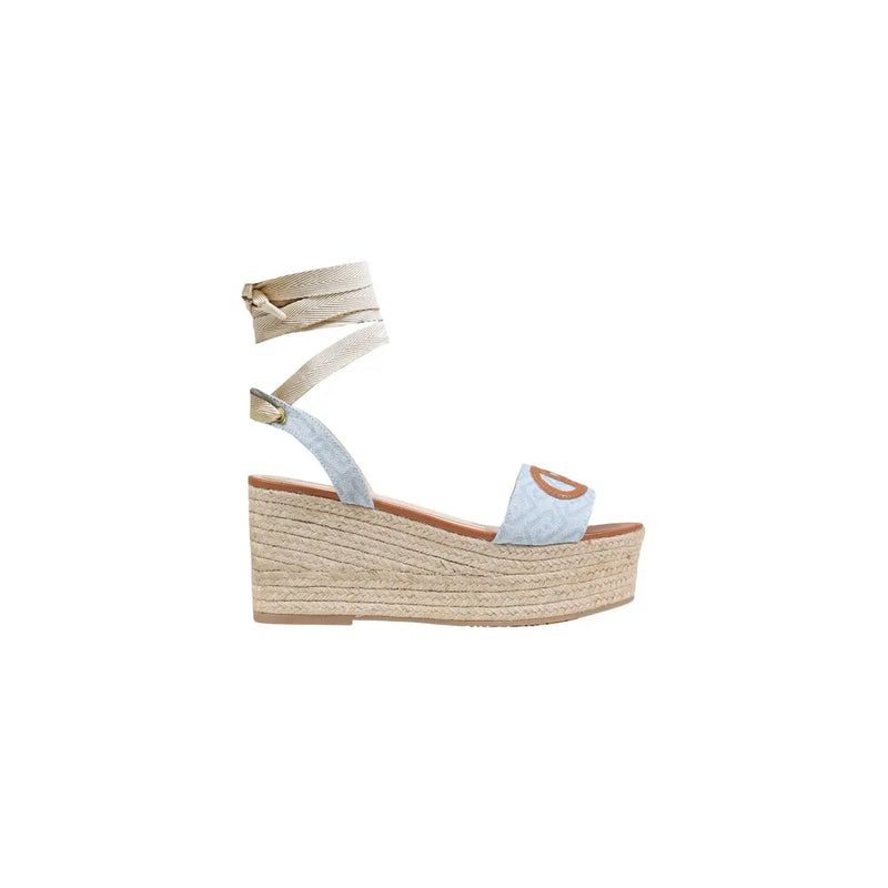 Liu Jo Damen-Espadrille-Sandalen aus hellblauem Wildleder mit Keilabsatz, gewebter Jutesohle und verstellbarem Knöchelriemen
