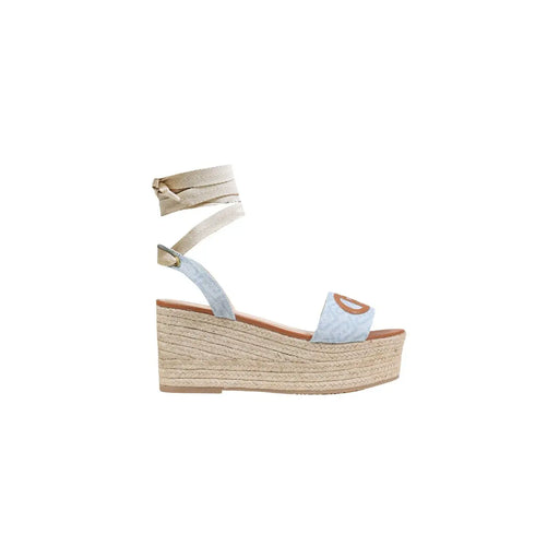 Liu Jo Damen-Espadrille-Sandalen aus hellblauem Wildleder mit Keilabsatz, gewebter Jutesohle und verstellbarem Knöchelriemen