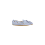 Liu Jo Damen-Wildledermokassins, hellblaue Loafer mit Quaste und goldfarbenen Ösen aus hellblauem Wildleder