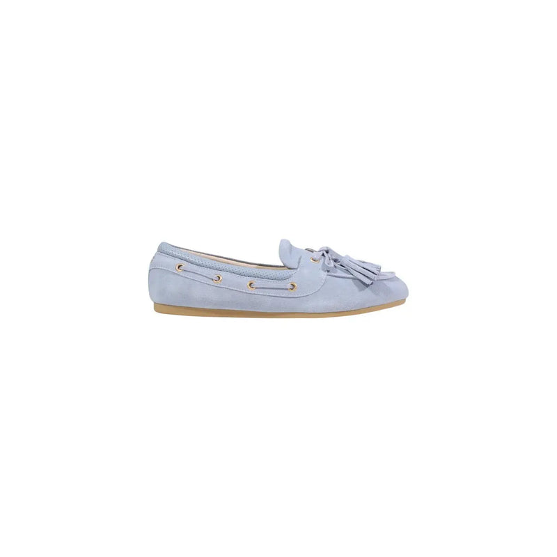 Liu Jo Damen-Wildledermokassins, hellblaue Loafer mit Quaste und goldfarbenen Ösen aus hellblauem Wildleder