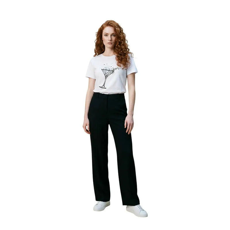 Liu Jo Weißes, kurzes Damen-T-Shirt aus Baumwolle mit Rundhalsausschnitt und einem schwarzen Martini-Glas-Motiv auf der Vorderseite