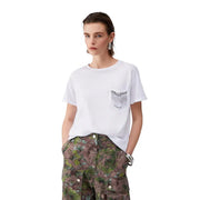 Weißes Damen-T-Shirt aus Baumwolle von Liu Jo mit Rundhalsausschnitt und dezenter, strukturierter Tasche auf der linken Seite