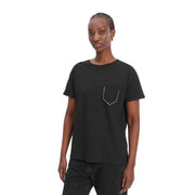 Schwarzes, kurzärmeliges Baumwoll-T-Shirt mit Nietentasche für Damen von Liu Jo
