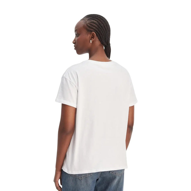 Liu Jo Weißes Damen-T-Shirt aus Baumwolle mit Rundhalsausschnitt, kurzen Ärmeln und einer einzelnen Brusttasche
