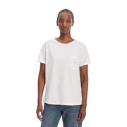 Weißes Damen-T-Shirt aus Baumwolle von Liu Jo mit Rundhalsausschnitt und dezentem, gesticktem, rundem Logo auf der linken Brusttasche.