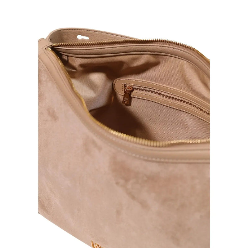 Love Moschino Beige Damenhandtasche aus Polyester mit beigefarbenem Wildleder, goldfarbenen Reißverschlüssen und strukturierter Innenausstattung