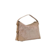 Moschino Damen-Hobo-Tasche aus beigefarbenem Polyester mit goldfarbenen Beschlägen und abnehmbarem Schulterriemen