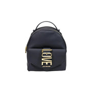 Love Moschino Damen-Rucksack aus schwarzem Polyurethan, 13 x 28 x 10 cm, marineblau mit goldfarbenem Love-Schriftzug und Beschlägen