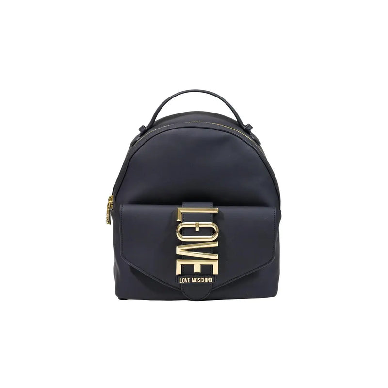 Love Moschino Damen-Rucksack aus schwarzem Polyurethan, 13 x 28 x 10 cm, marineblau mit goldfarbenem Love-Schriftzug und Beschlägen