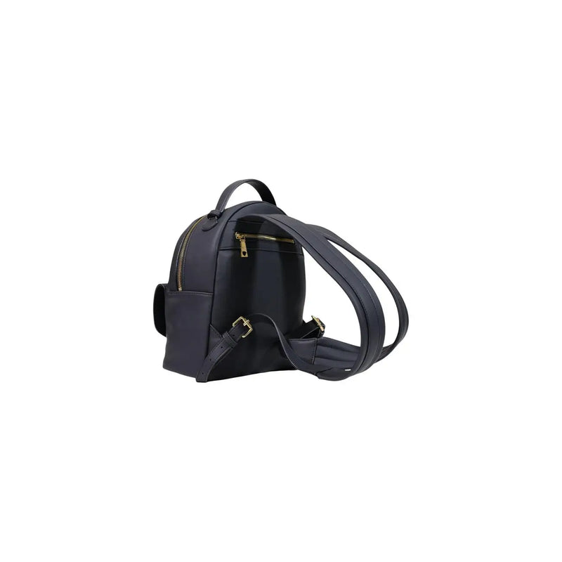 Love Moschino Schwarzer Damen-Rucksack aus Polyurethan, 13 x 28 x 10 cm, mit marineblauem Leder, goldfarbenen Reißverschlüssen und Schnallen