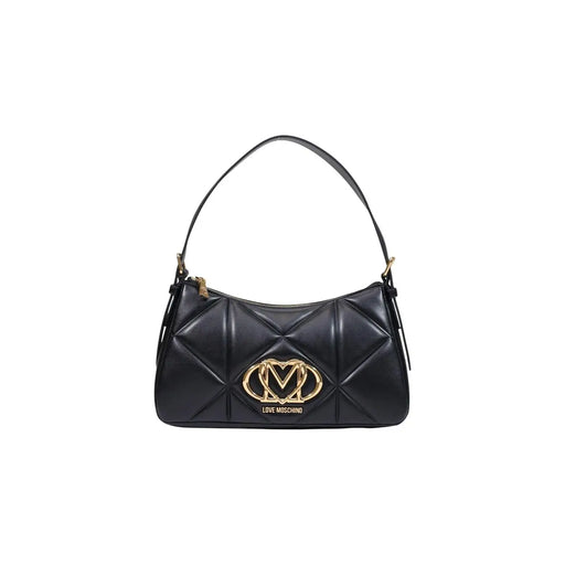 Love Moschino Schwarze, gesteppte Damenhandtasche aus Polyurethan mit goldfarbenem Herzlogo und passendem Schulterriemen