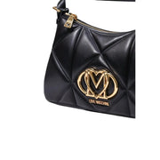 Love Moschino Schwarze, gesteppte Damenhandtasche aus Leder mit goldfarbenem, herzförmigem Logo und Reißverschlussanhänger